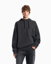 Double jersey hoodie with all-over logo print