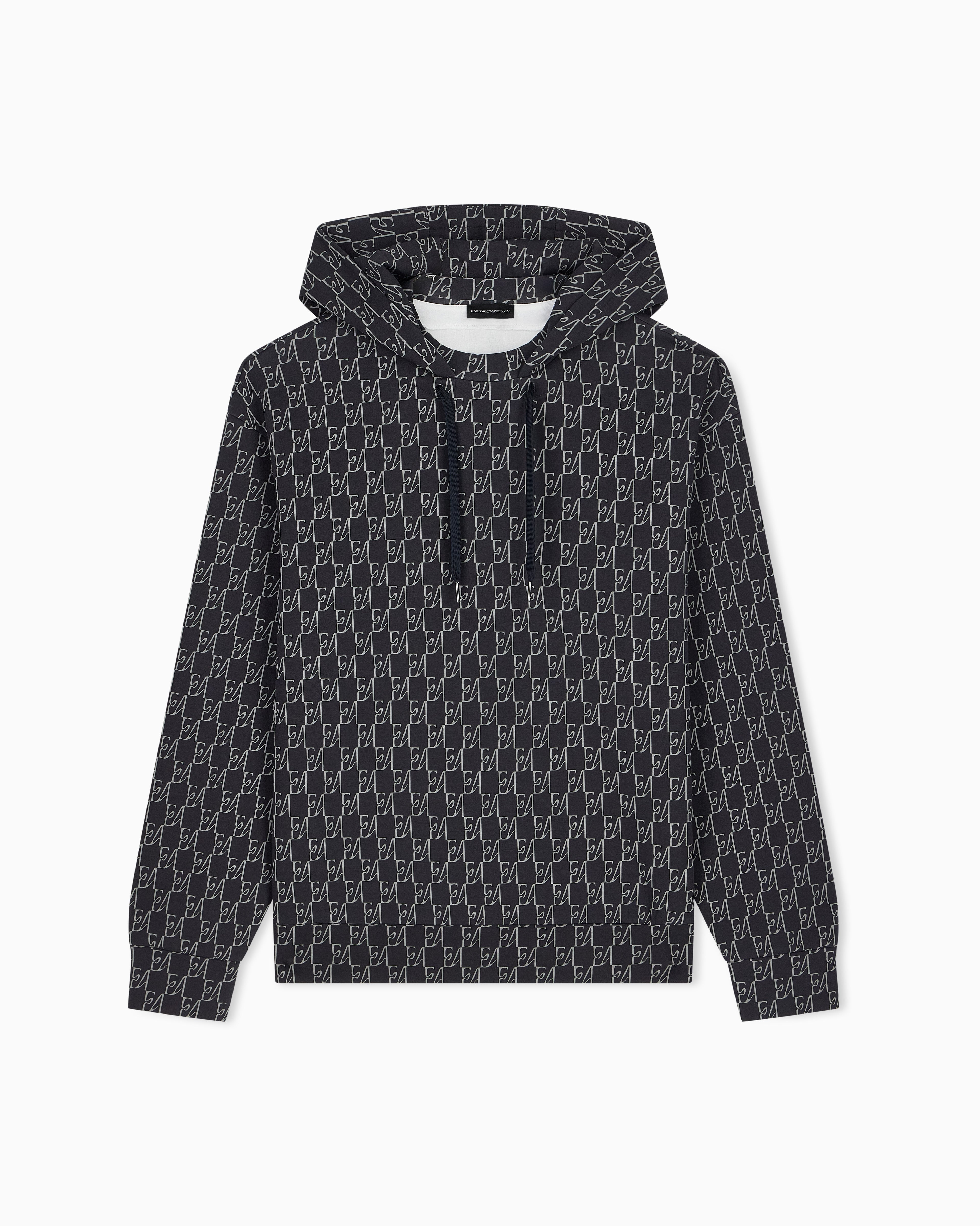 Double jersey hoodie with all-over logo print