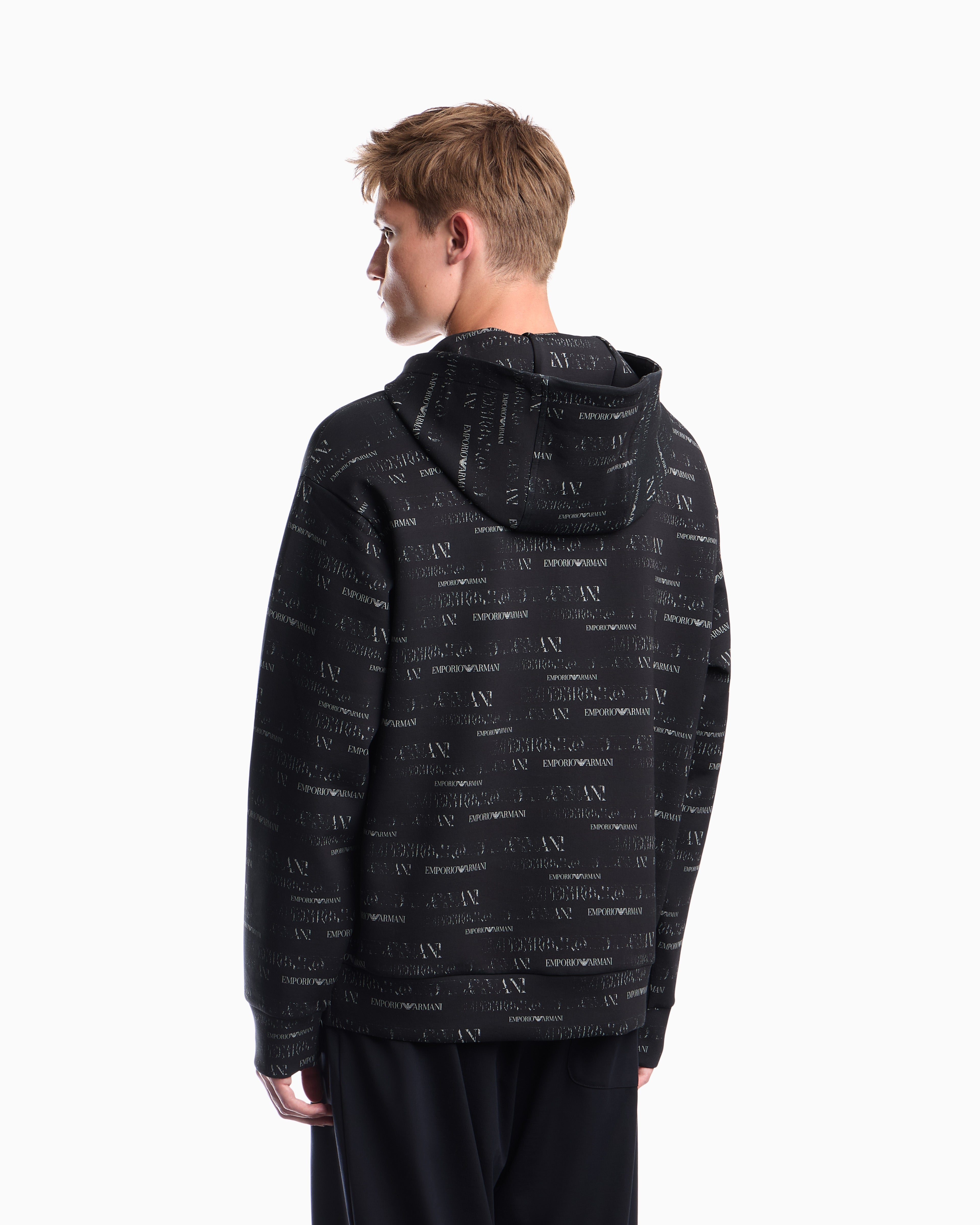Double jersey hoodie with all-over logo print