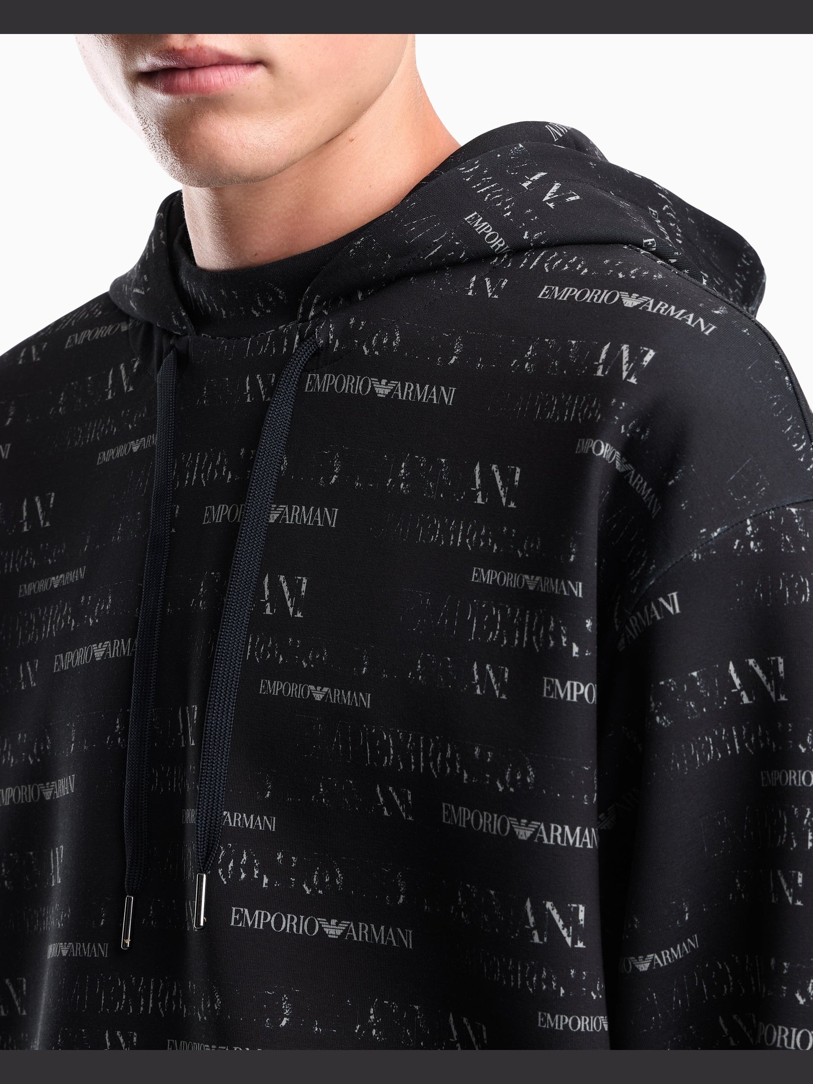 Double jersey hoodie with all-over logo print
