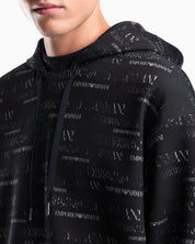 Double jersey hoodie with all-over logo print