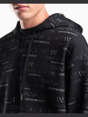 Double jersey hoodie with all-over logo print