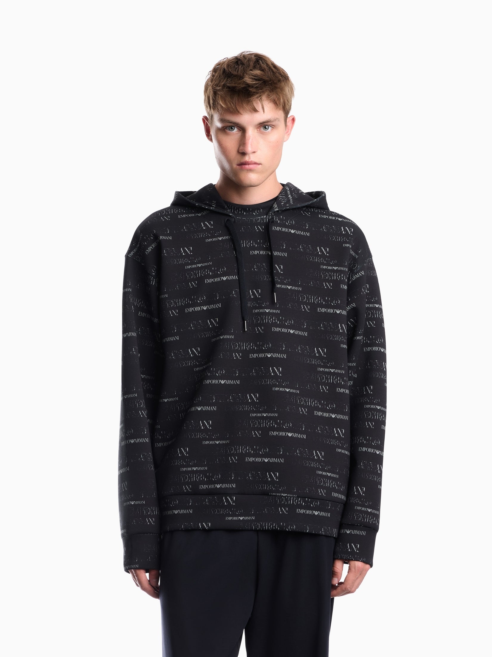 Double jersey hoodie with all-over logo print