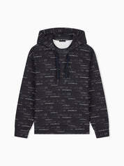 Double jersey hoodie with all-over logo print
