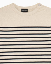 Jumper in striped cotton jersey with shoulder button