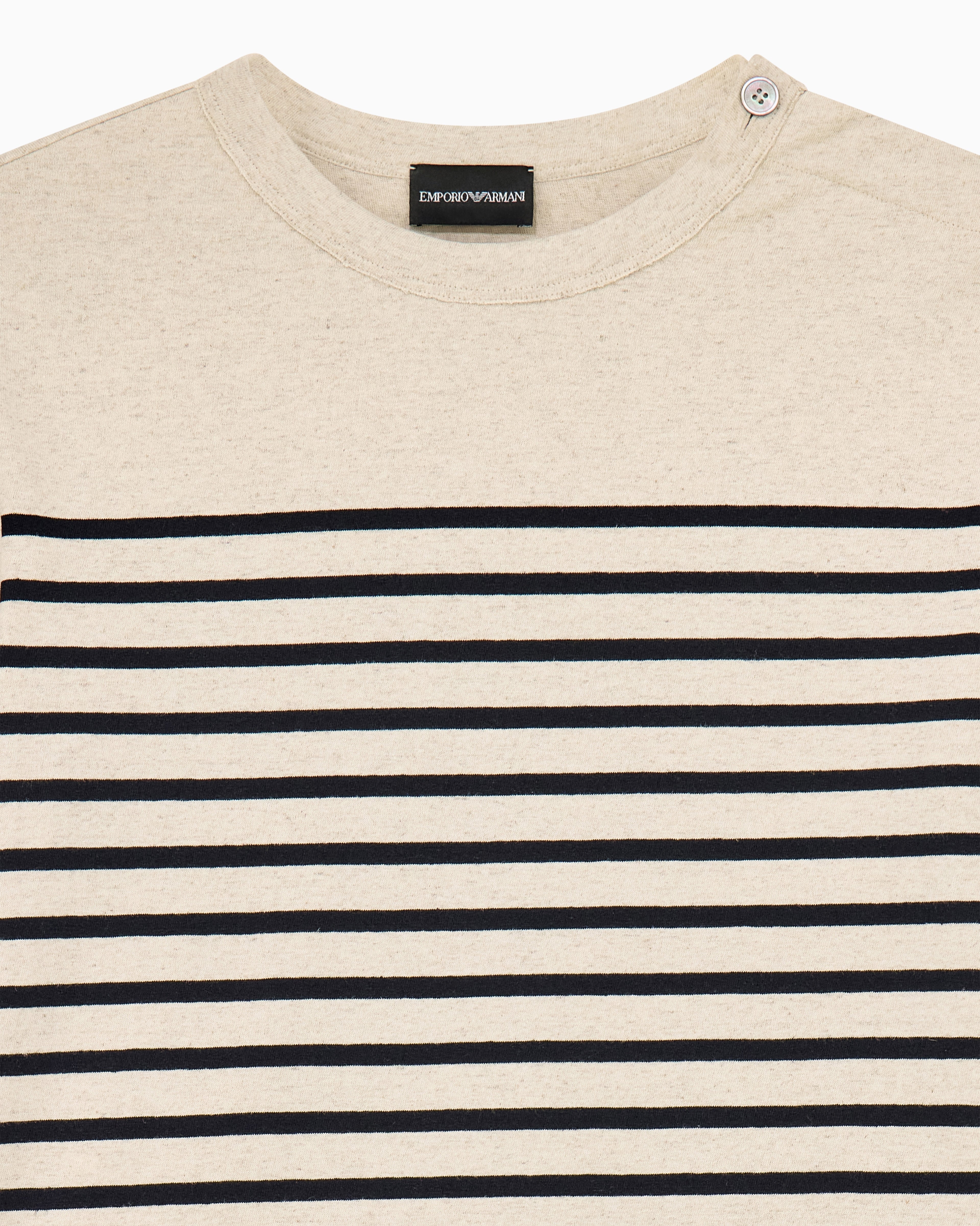 Jumper in striped cotton jersey with shoulder button