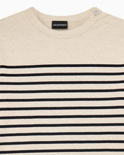 Jumper in striped cotton jersey with shoulder button