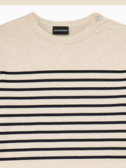 Jumper in striped cotton jersey with shoulder button