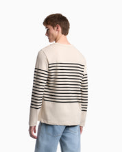 Jumper in striped cotton jersey with shoulder button