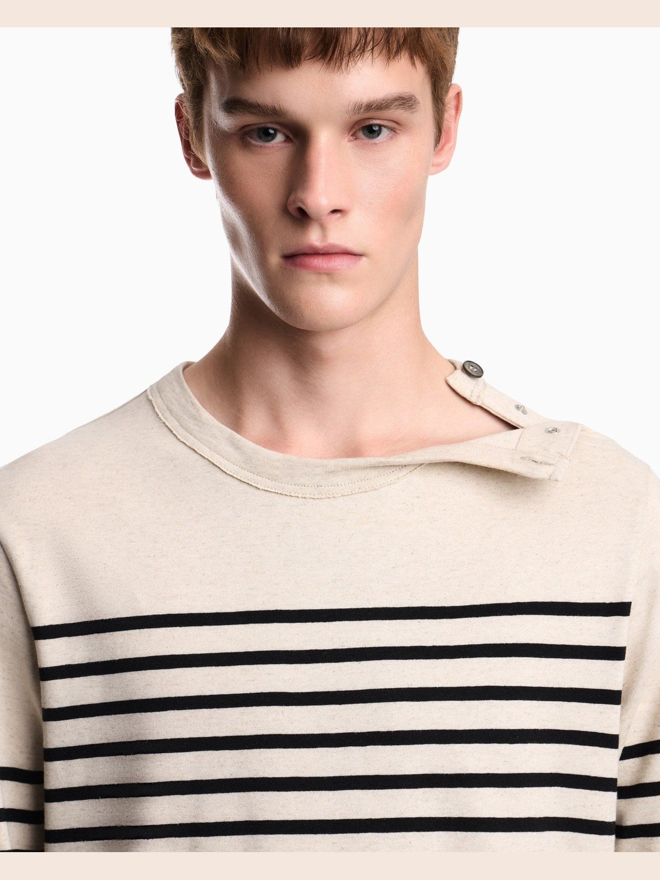 Jumper in striped cotton jersey with shoulder button