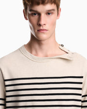 Jumper in striped cotton jersey with shoulder button