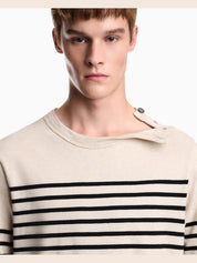 Jumper in striped cotton jersey with shoulder button