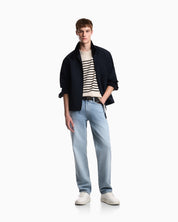 Jumper in striped cotton jersey with shoulder button
