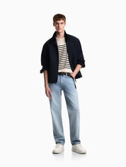 Jumper in striped cotton jersey with shoulder button