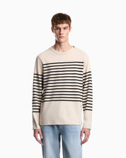 Jumper in striped cotton jersey with shoulder button