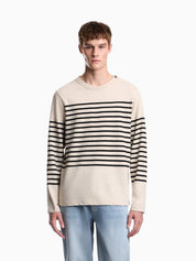 Jumper in striped cotton jersey with shoulder button