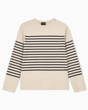 Jumper in striped cotton jersey with shoulder button