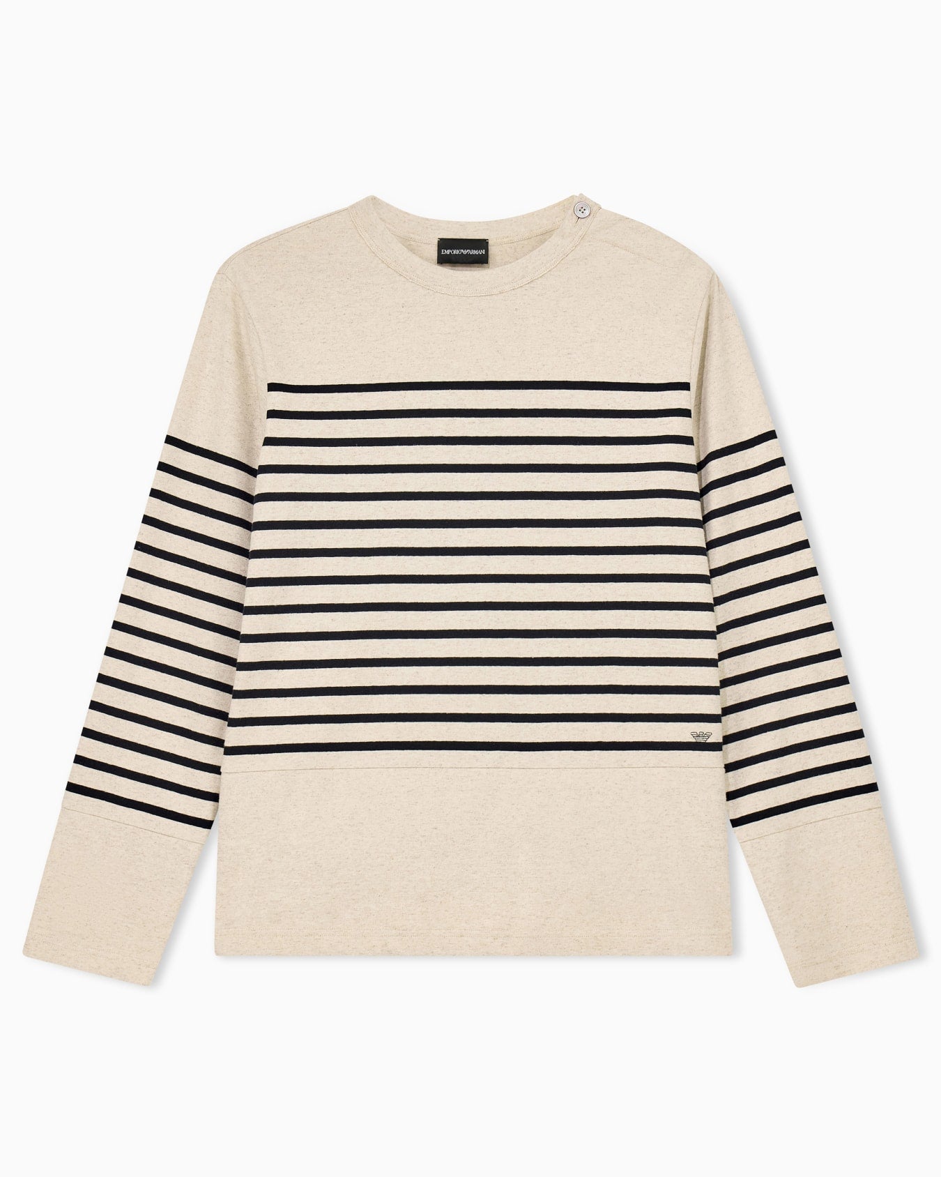 Jumper in striped cotton jersey with shoulder button
