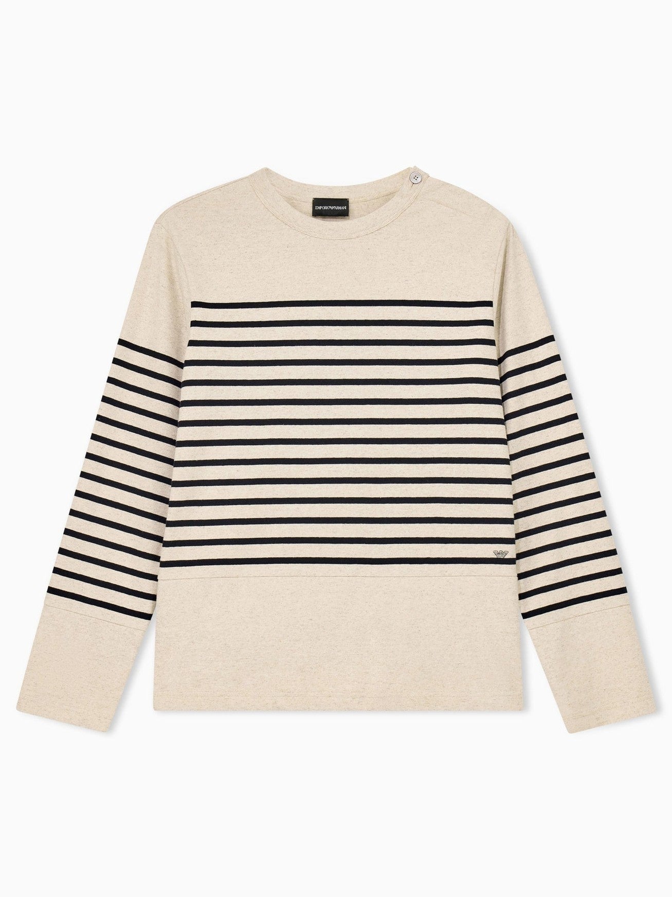 Jumper in striped cotton jersey with shoulder button