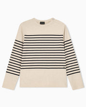 Jumper in striped cotton jersey with shoulder button