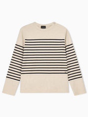 Jumper in striped cotton jersey with shoulder button