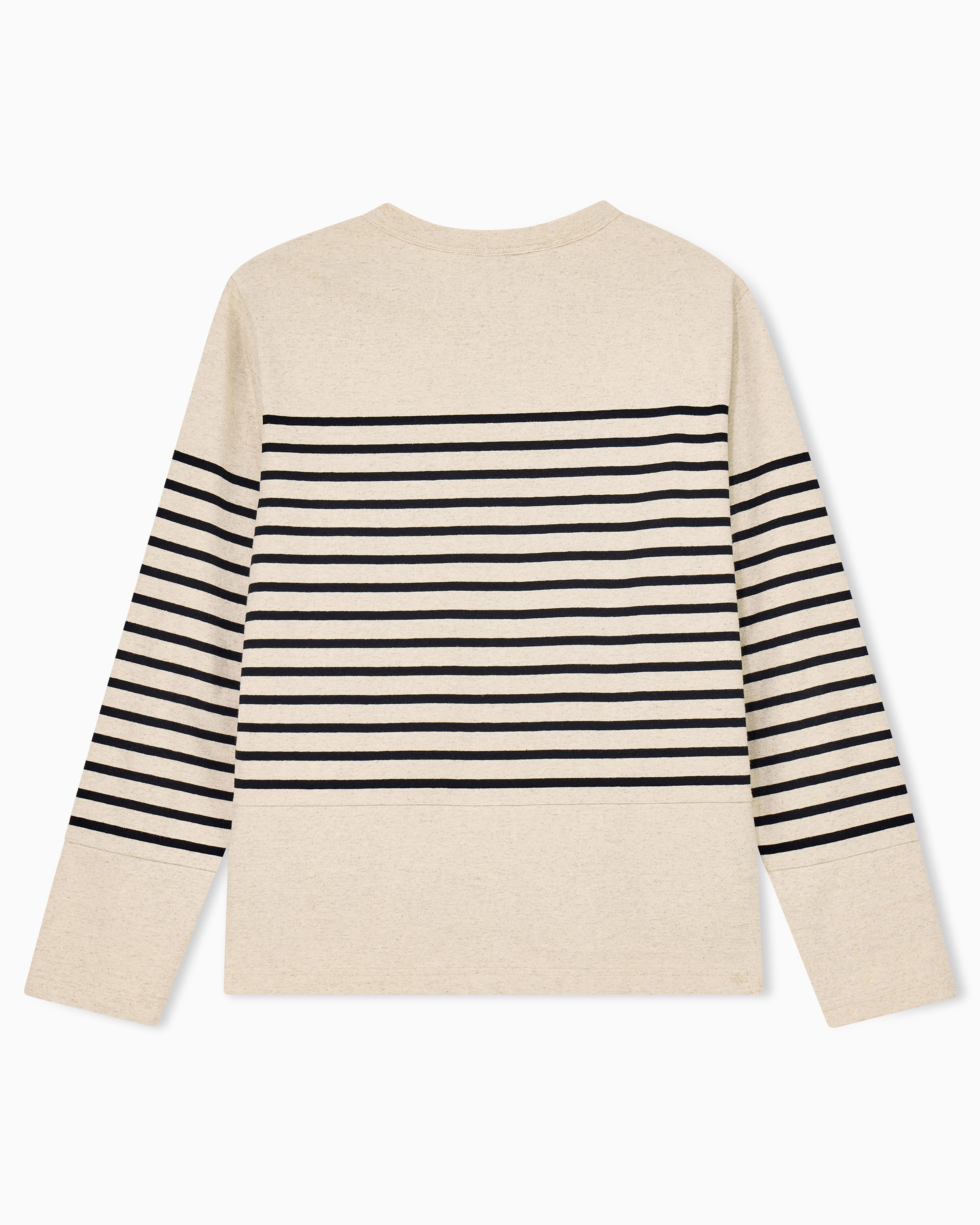 Jumper in striped cotton jersey with shoulder button