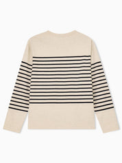 Jumper in striped cotton jersey with shoulder button