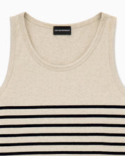 Tank top in cotton and linen jersey with horizontal stripes