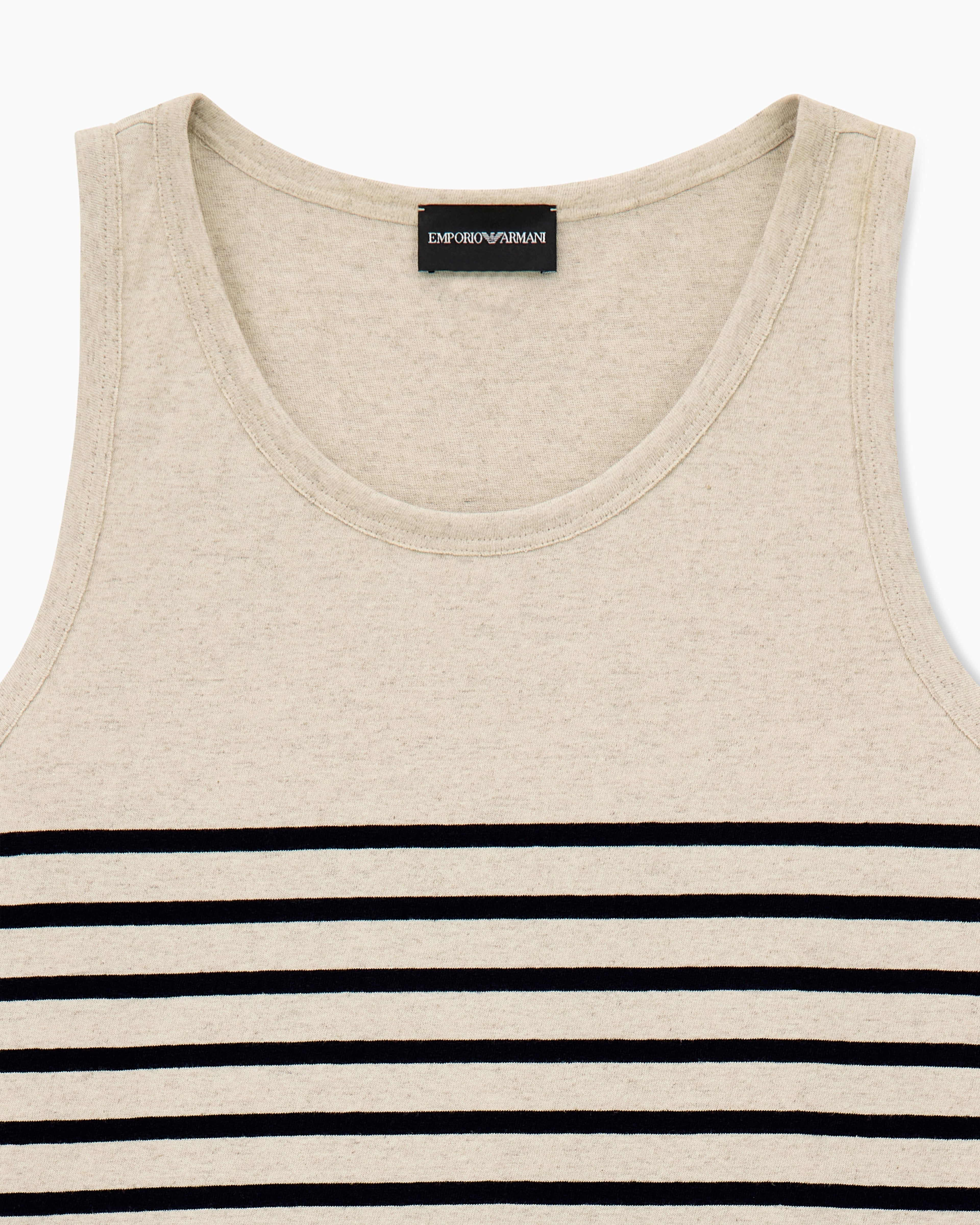 Tank top in cotton and linen jersey with horizontal stripes