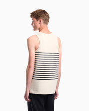 Tank top in cotton and linen jersey with horizontal stripes