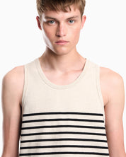 Tank top in cotton and linen jersey with horizontal stripes