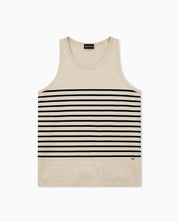 Tank top in cotton and linen jersey with horizontal stripes