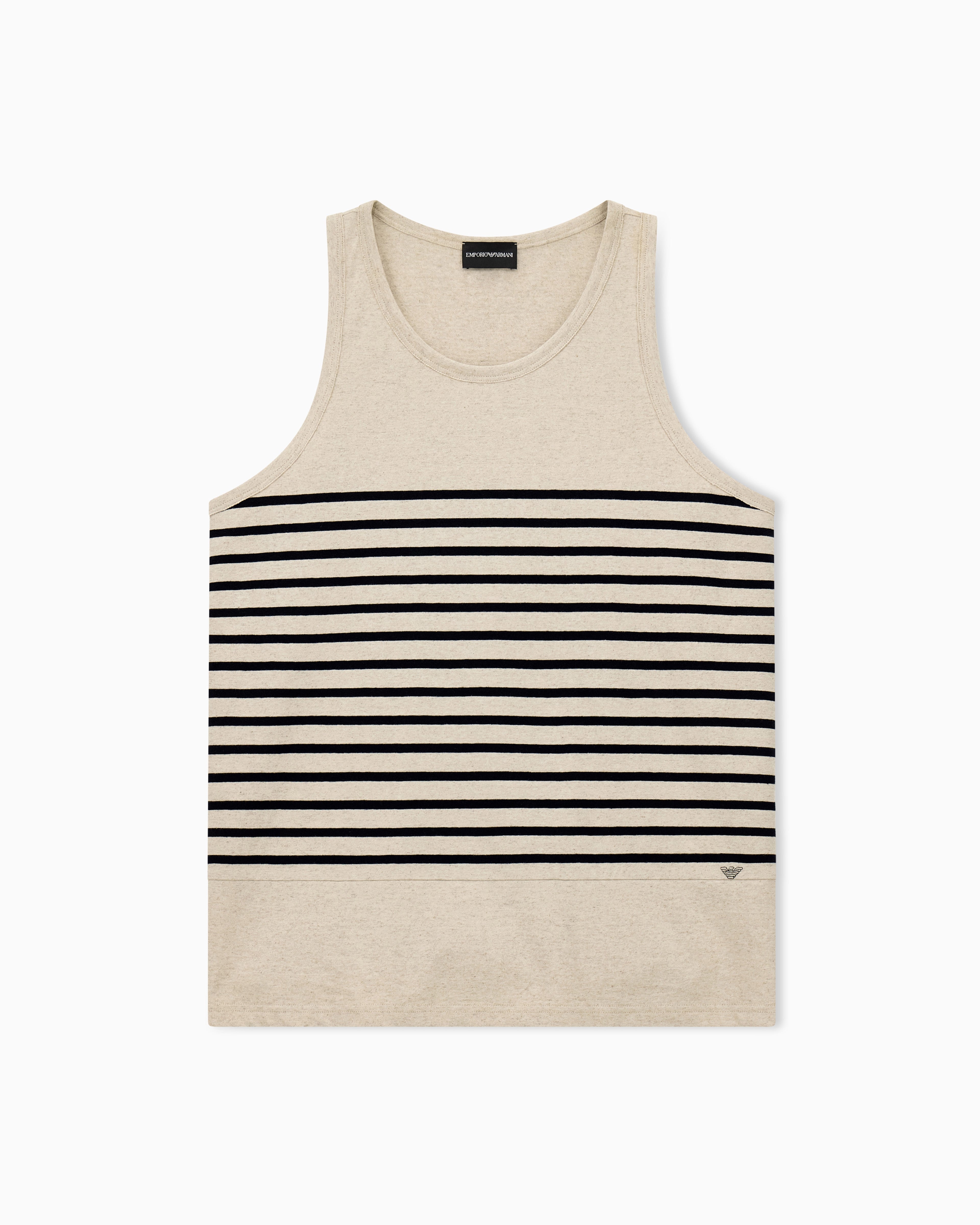 Tank top in cotton and linen jersey with horizontal stripes