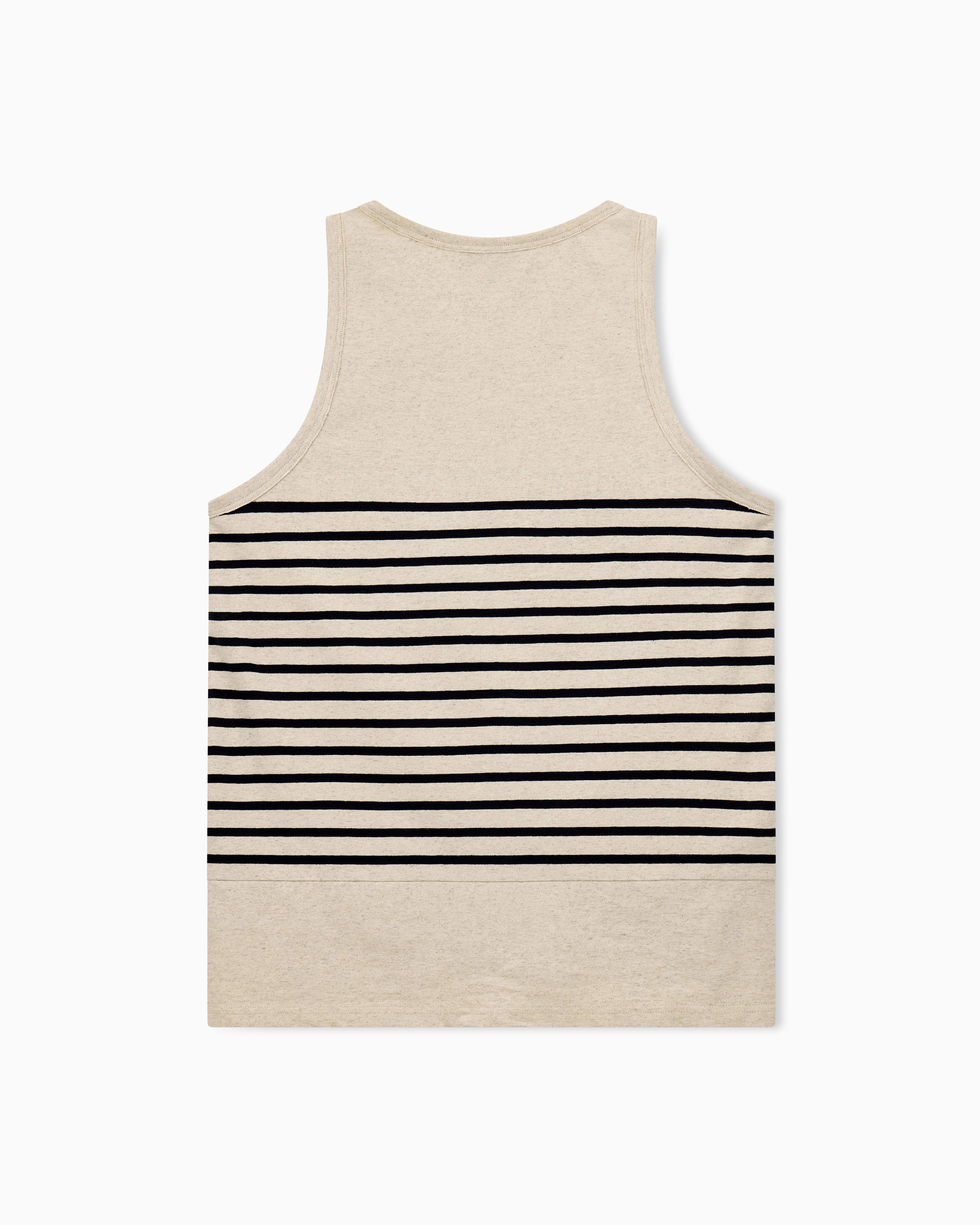 Tank top in cotton and linen jersey with horizontal stripes