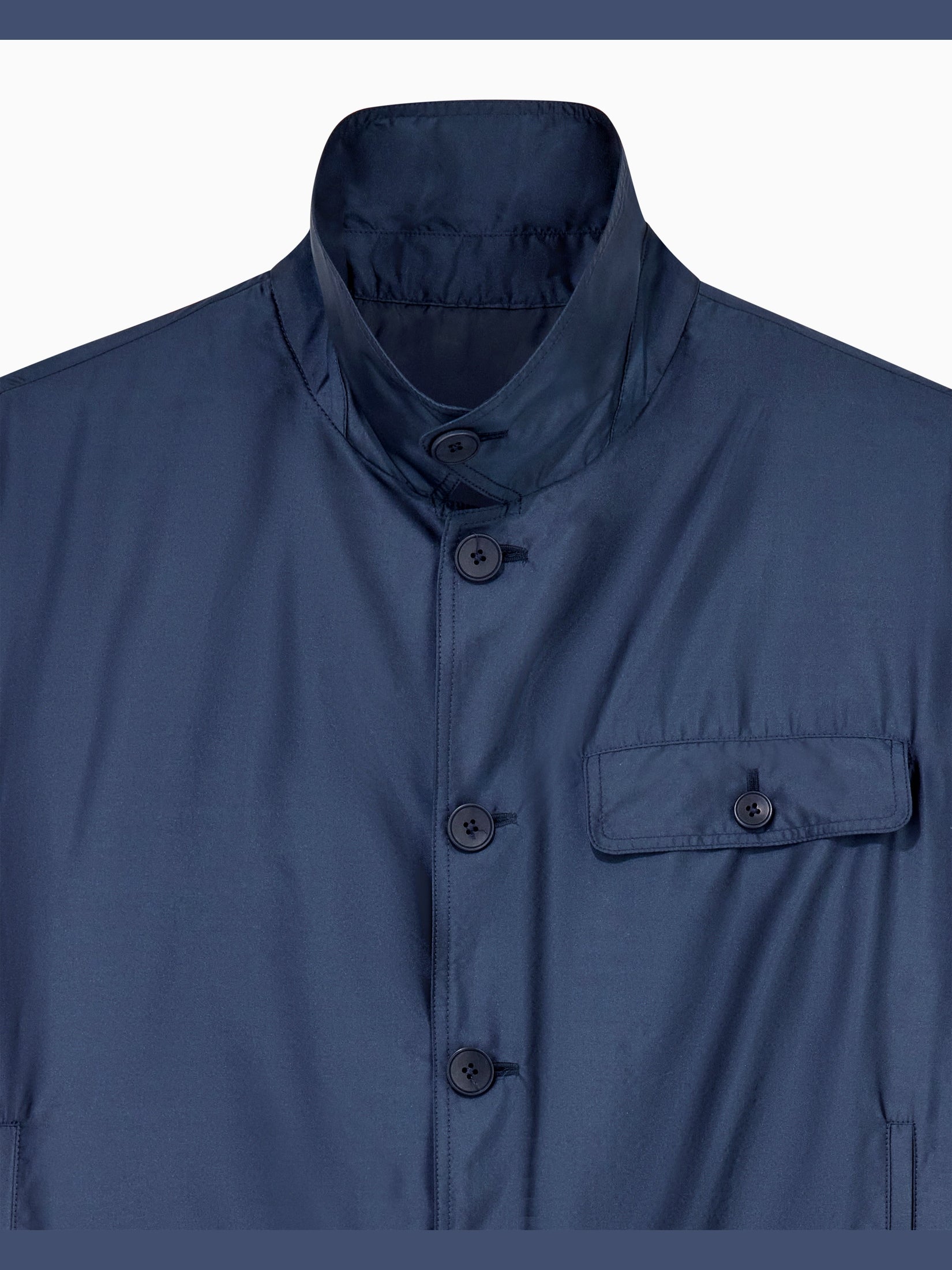 Blouson jacket in satin effect silk with a high collar