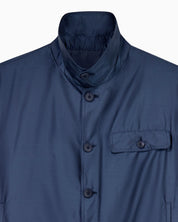 Blouson jacket in satin effect silk with a high collar