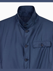 Blouson jacket in satin effect silk with a high collar