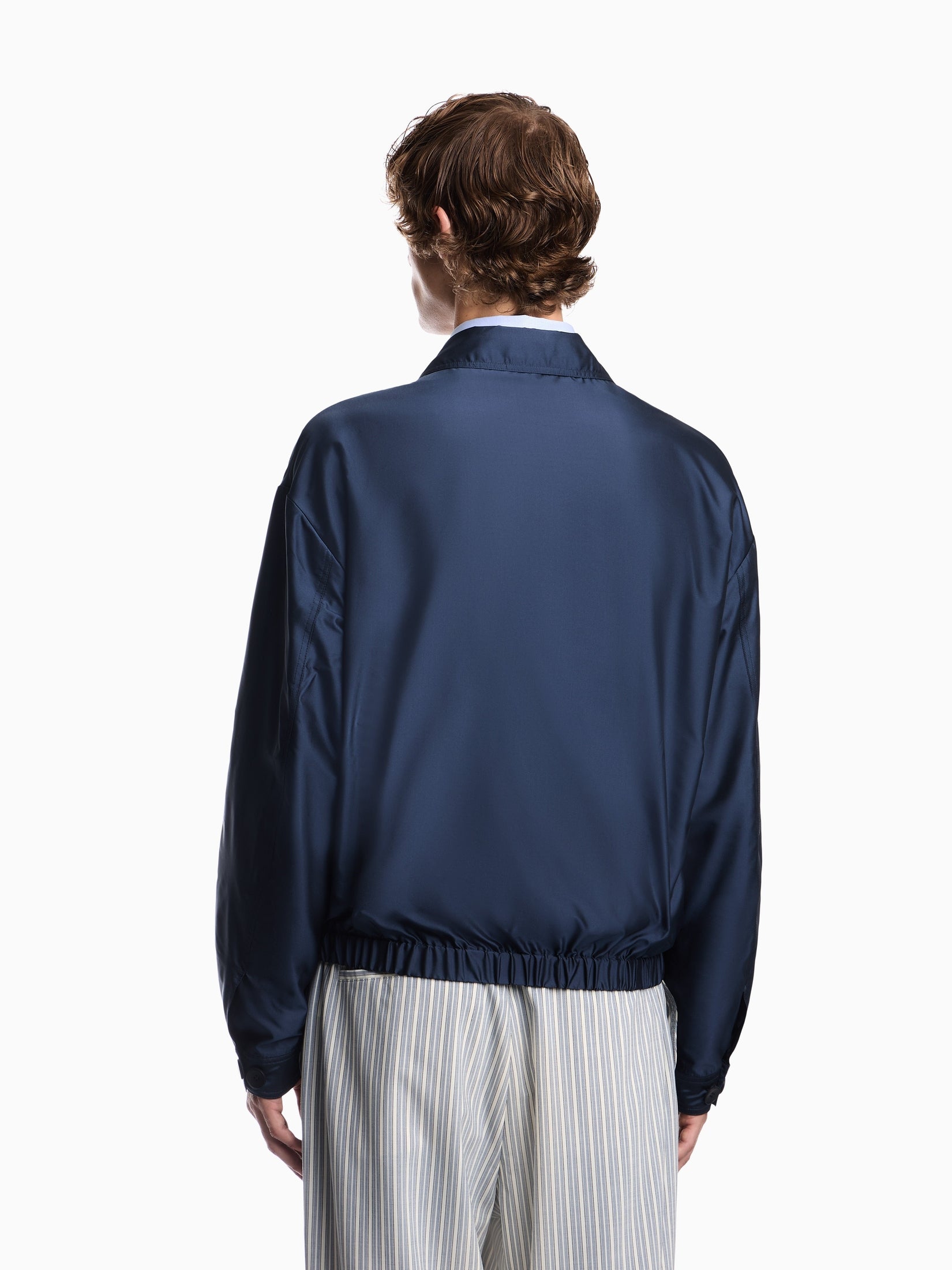 Blouson jacket in satin effect silk with a high collar