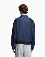 Blouson jacket in satin effect silk with a high collar