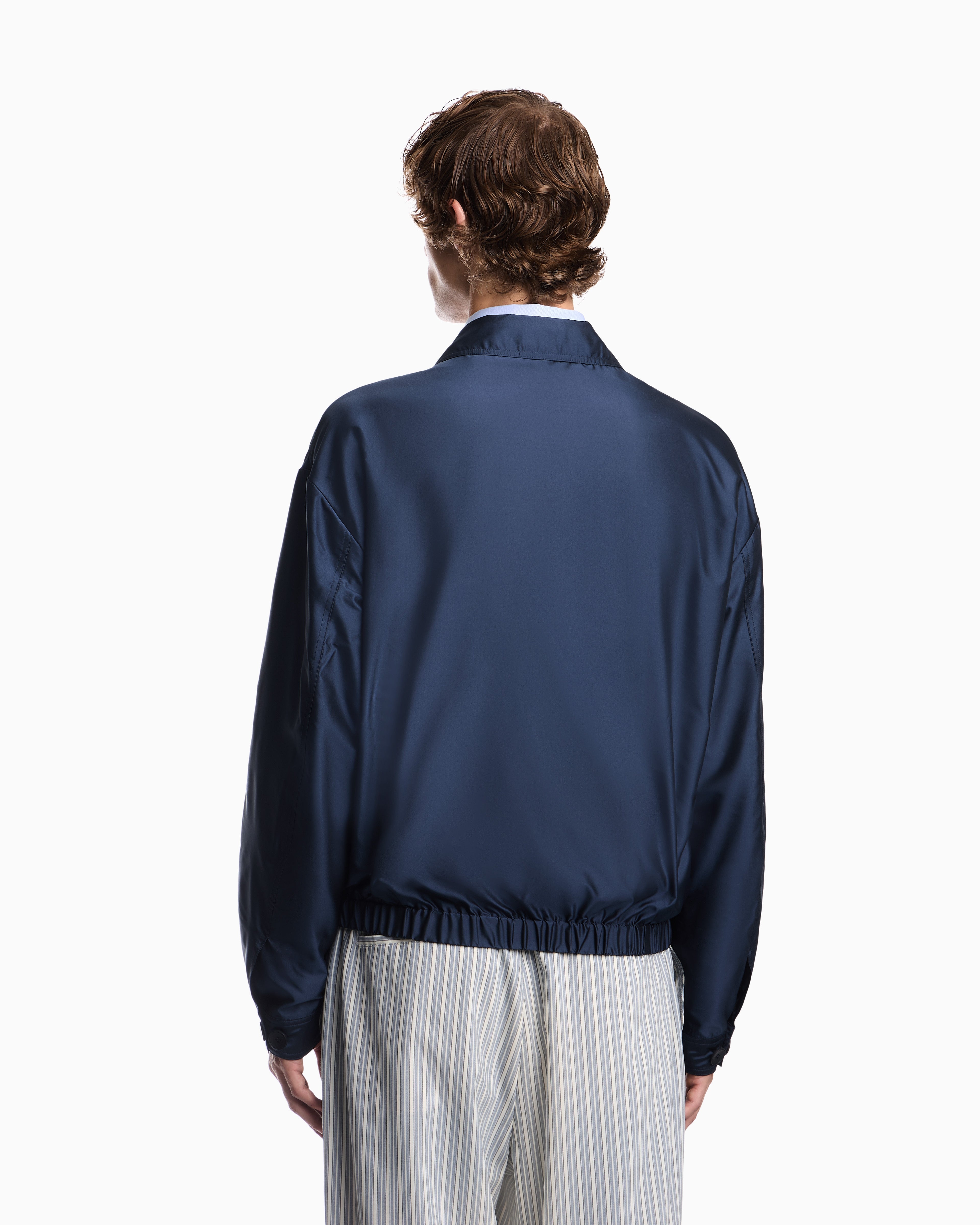 Blouson jacket in satin effect silk with a high collar