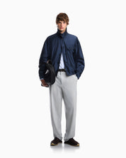 Blouson jacket in satin effect silk with a high collar