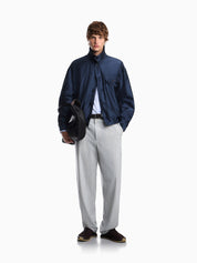 Blouson jacket in satin effect silk with a high collar