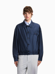 Blouson jacket in satin effect silk with a high collar