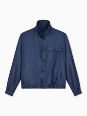 Blouson jacket in satin effect silk with a high collar