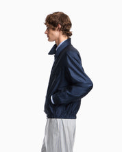 Blouson jacket in satin effect silk with a high collar