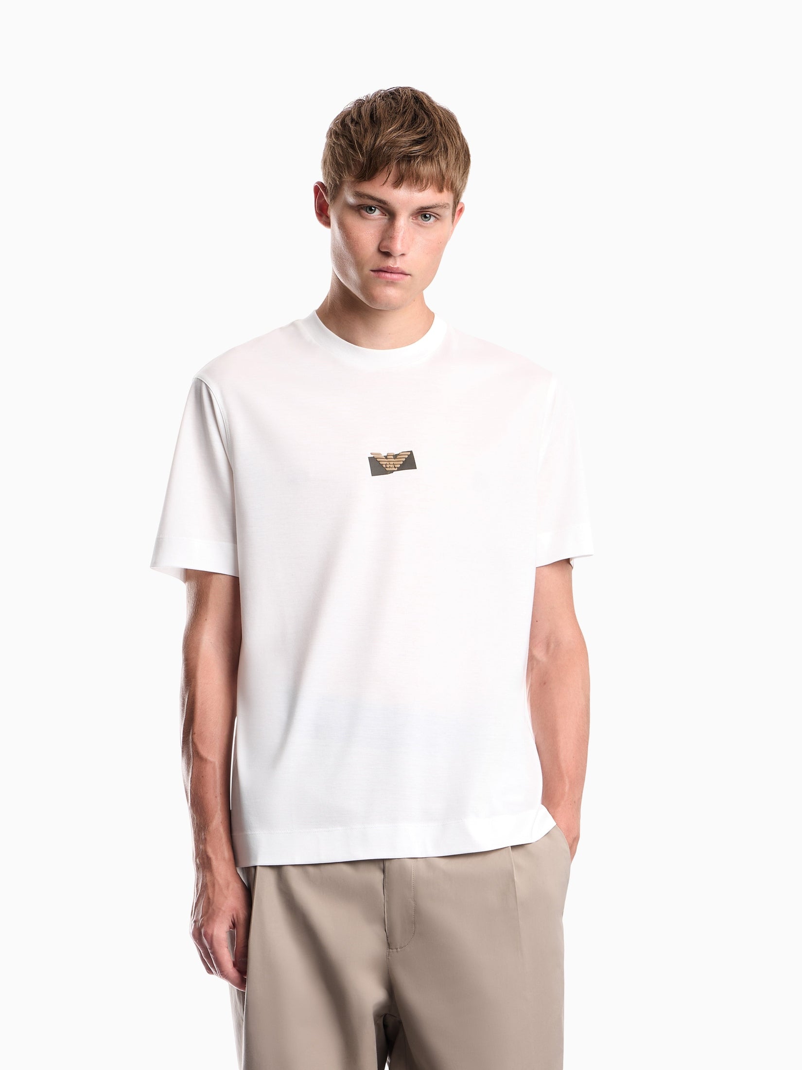 Jersey T-shirt in lyocell blend with embossed eagle and logo print