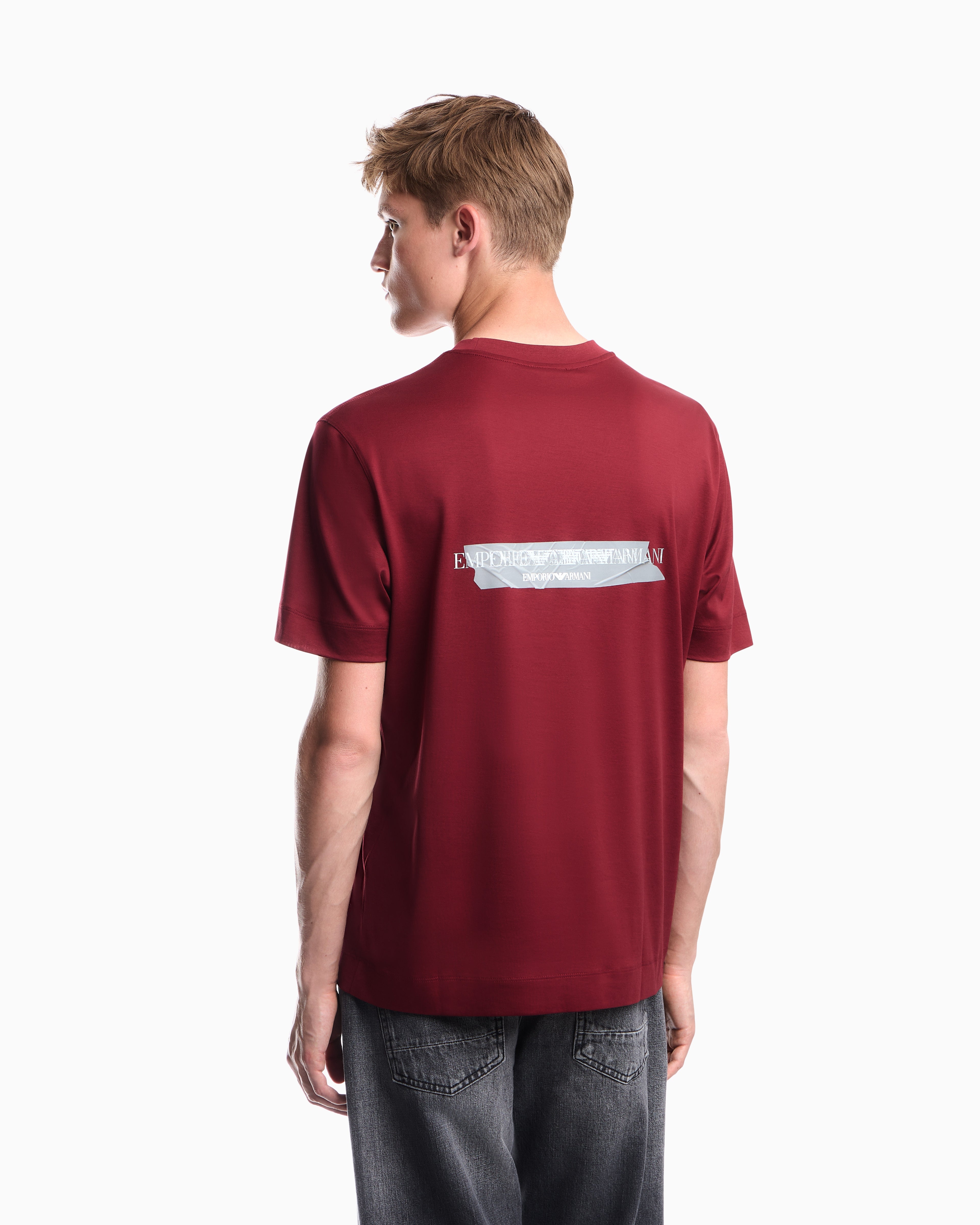 Jersey T-shirt in lyocell blend with embossed eagle and logo print