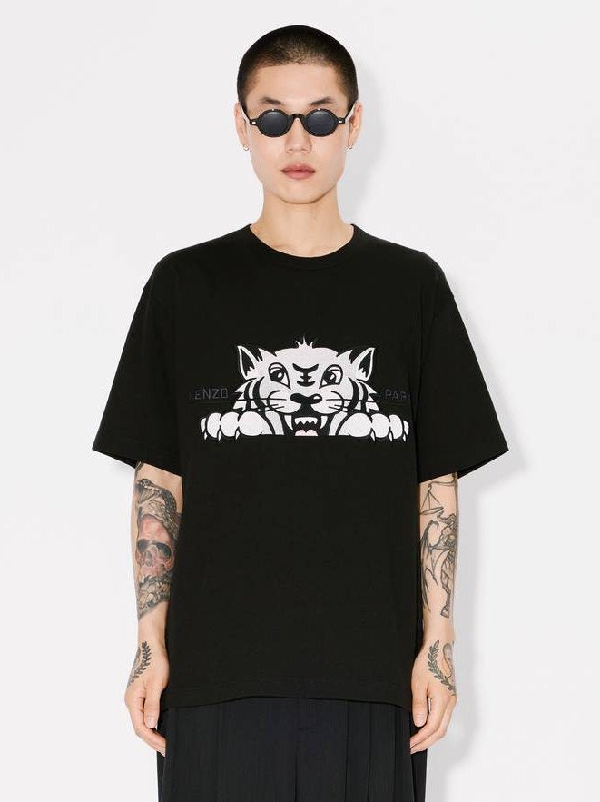'kenzo happy tiger' embroidered oversized t-shirt in cotton