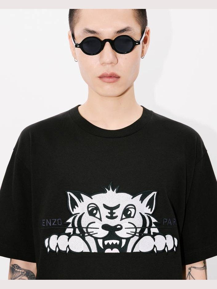 'kenzo happy tiger' embroidered oversized t-shirt in cotton