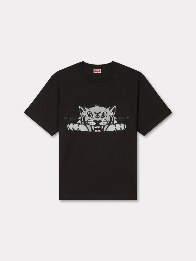 'kenzo happy tiger' embroidered oversized t-shirt in cotton